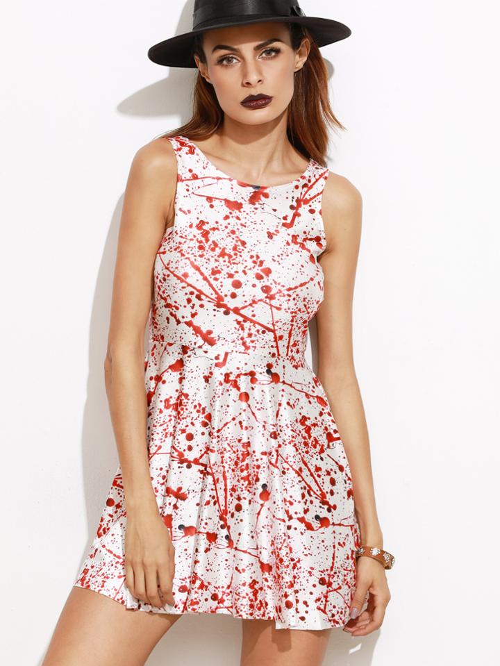 Romwe White Blood Print Sleeveless Dress