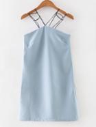 Romwe Blue Slim Spaghetti Top