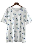 Romwe Green Short Sleeve Bulb Print Casual T-shirt