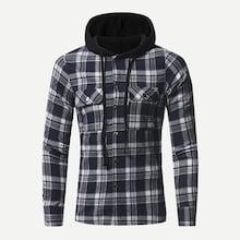Romwe Men Pocket Front Hooded Plaid Jacket