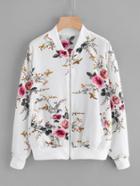 Romwe Ribbed Trim Botanical Print Jacket