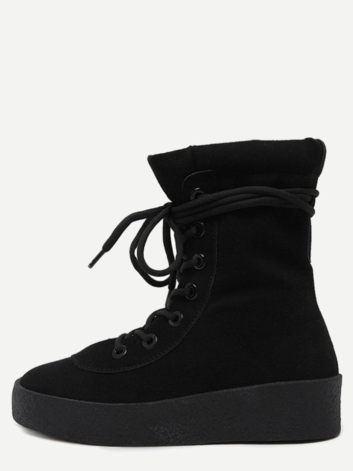 Romwe Black Faux Suede Rubber Soled Martin Boots