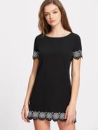 Romwe Flower Embroidered Scalloped Hem Dress