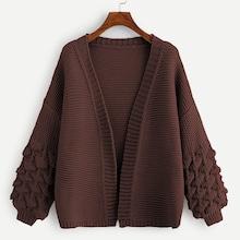 Romwe Plus Crochet Bishop Sleeve Marled Cardigan