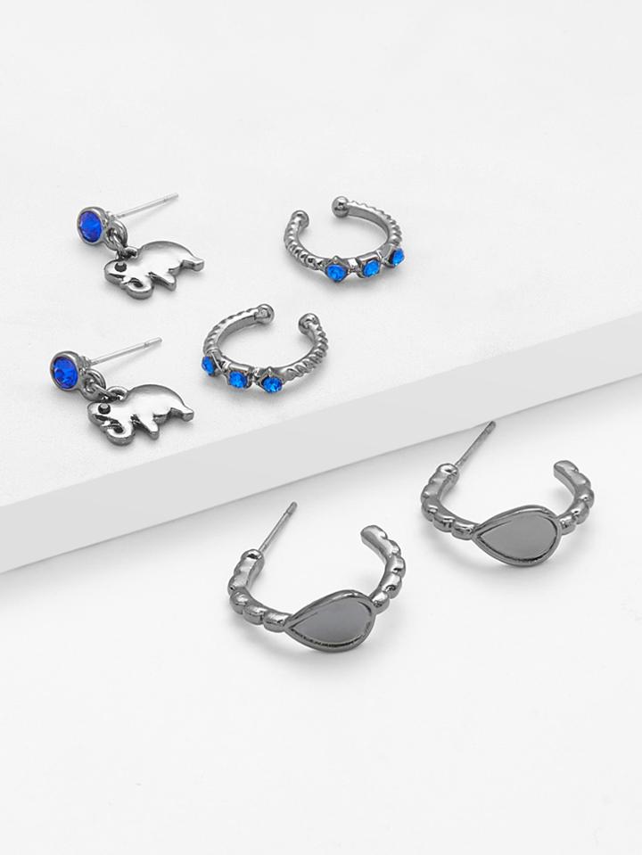 Romwe Elephant & Water Drop Design Earring Set 3pairs