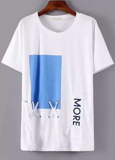 Romwe With Patch Lace Up T-shirt