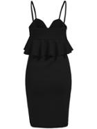 Romwe Spaghetti Strap Peplum Waist Bodycon Black Dress