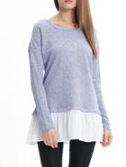 Romwe Blue Contrast Flounce T-shirt