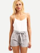 Romwe Self-tie Vertical Striped 2 In 1 Cami Romper - Grey