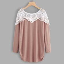 Romwe Plus Hollow Out Crochet Tee