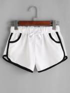 Romwe White Contrast Trim Drawstring Shorts
