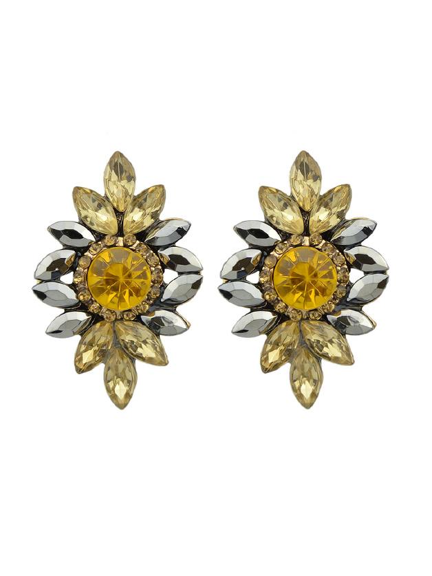 Romwe Champagne Vintage Rhinestone Flower Earrings