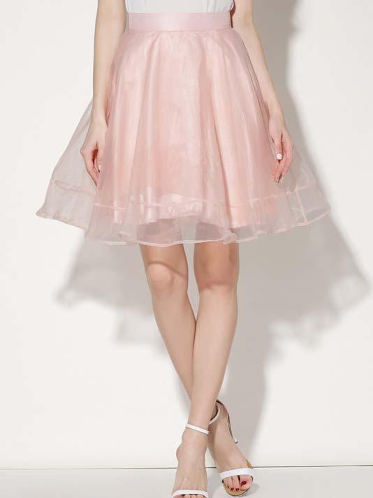 Romwe With Zipper Organza Flare Pink Skirt