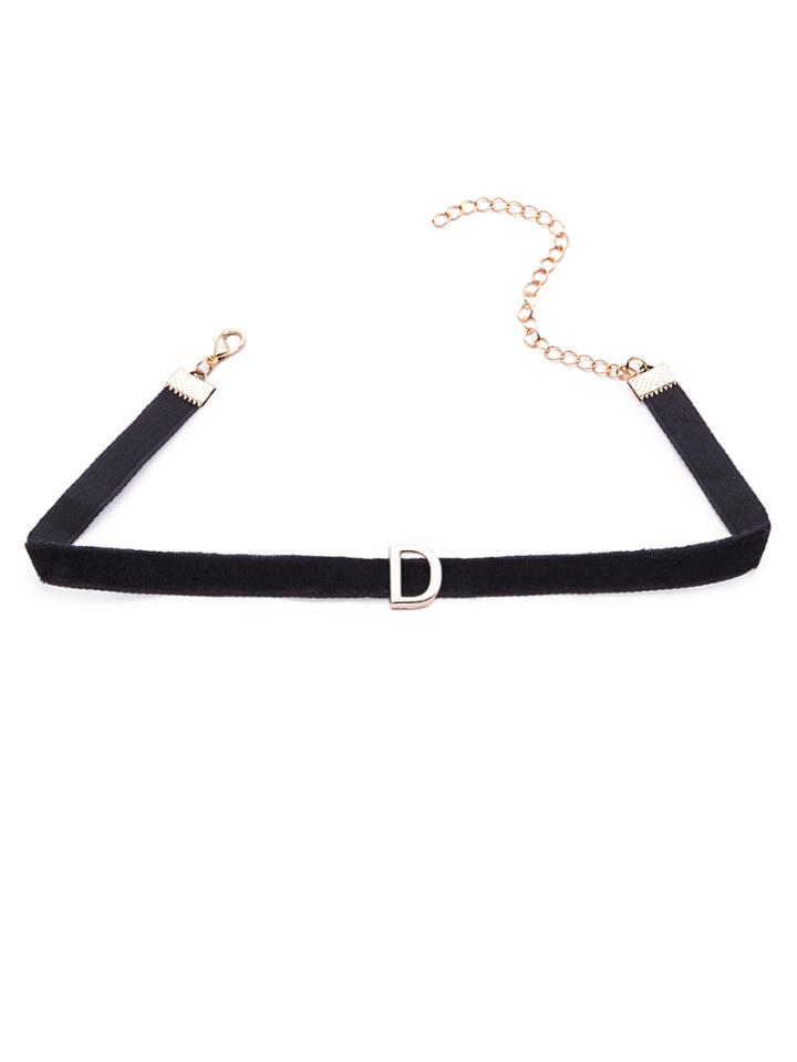 Romwe Modern Golden D Velvet Slim Choker Necklace