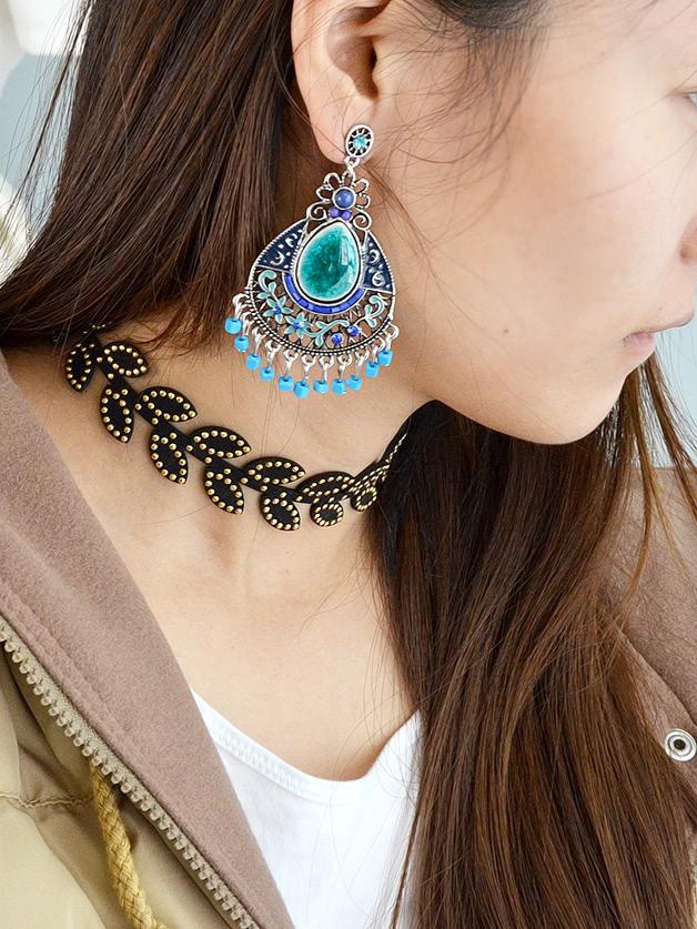 Romwe Vintage Boho Enamle Geometric Dangle Earrings