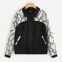 Romwe Plus Zipper Up Cut-and-sew Snakeskin Jacket