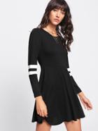 Romwe Varsity-striped Sleeve Dress