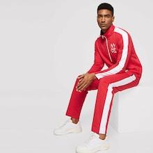 Romwe Men Contrast Panel Letter Print Pullover & Pants Set