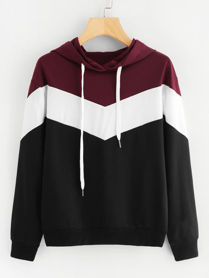 Romwe Cut And Sew Drawstring Hoodie