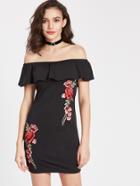 Romwe Flounce Layered Neckline Embroidered Dress