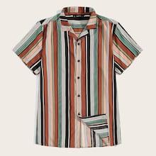 Romwe Guys Notched Colorblock Striped Shirt