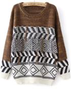Romwe Geometric Print Tassel Knit Sweater