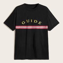 Romwe Guys Letter & Stripe Print Tee