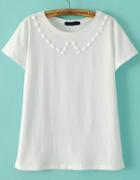 Romwe With Bead Round Neck White T-shirt