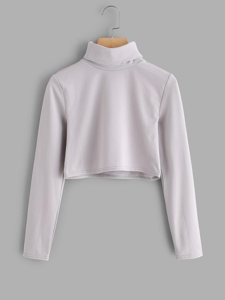 Romwe High Neck Faux Fur Lined Crop Tee
