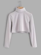 Romwe High Neck Faux Fur Lined Crop Tee