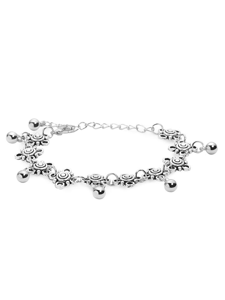 Romwe Antique Silver Vintage Hollow Alloy Anklet