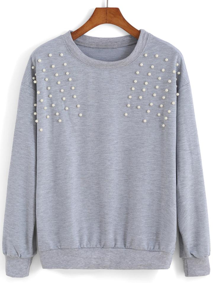 Romwe With Bead Grey Sweatshirt