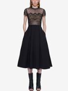 Romwe Black Lace Insert Crochet Hollow Flare Dress