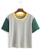 Romwe Contrast Crew Neck Grey T-shirt