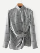Romwe Asymmetrical Ruched Glen Plaid Blouse