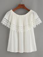 Romwe White Lace Trimmed Off The Shoulder Top