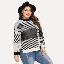 Romwe Plus Drop Shoulder Slit Side Jumper