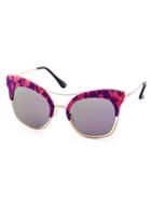 Romwe Purple And Gold Frame Double Bridge Cat Eye Sunglasses