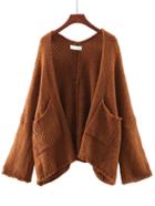 Romwe Brown Long Sleeve Pocket Cardigan