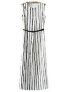 Romwe Black White Vertical Stripe Maxi Dress With Belt