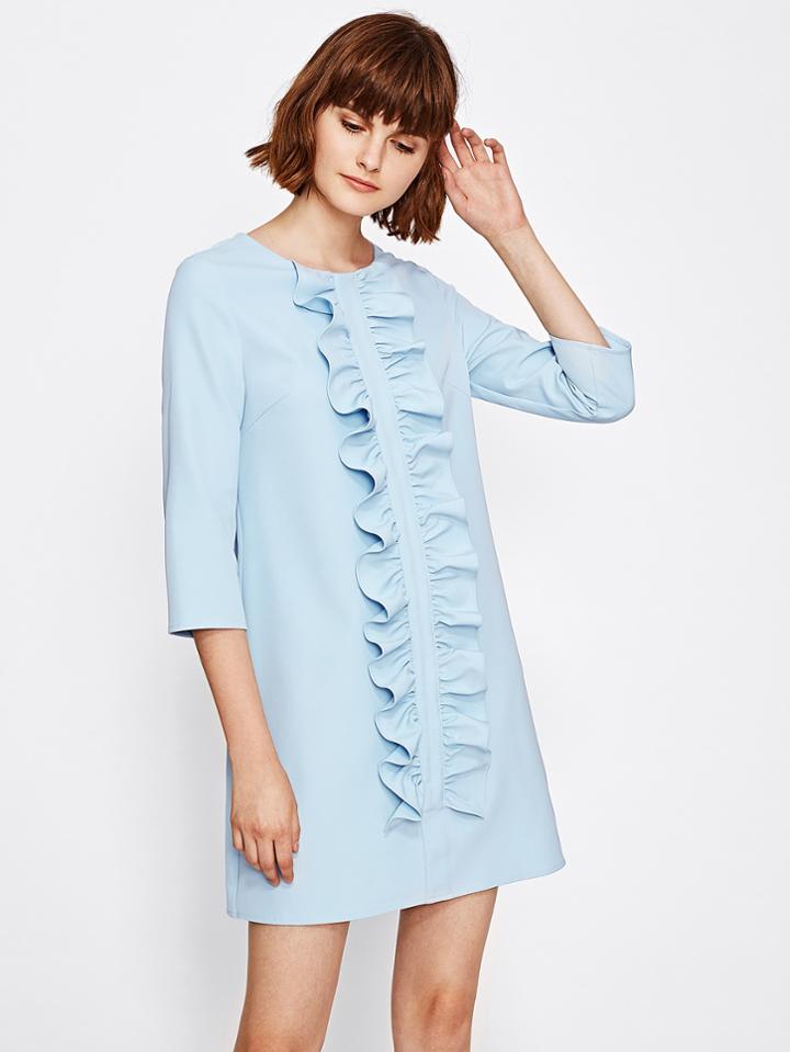 Romwe Ruched Flounce Front Tunic Dress