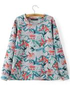 Romwe Floral Band Collar Long Sleeve Sweatshirt