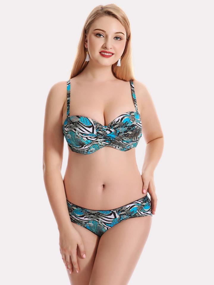 Romwe Mixed Print Push Up Bikini Set