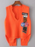 Romwe Patch Embroidery Split Back High Low Sweater Vest