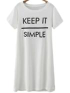 Romwe White Dip Hem Letter Print Casual T-shirt