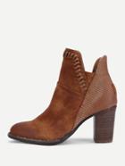 Romwe Patch Back Block Heeled Ankle Boots