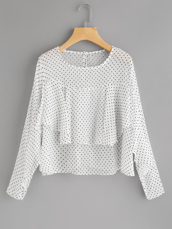 Romwe Polka Dot Layered Chiffon Blouse