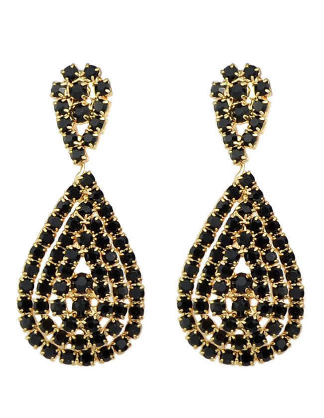 Romwe Black Rhinstone Drop Earrings