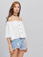 Romwe Off Shoulder Button Front Top