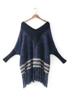 Romwe Batwing Sleeve Fringe Hem Sweater Dress